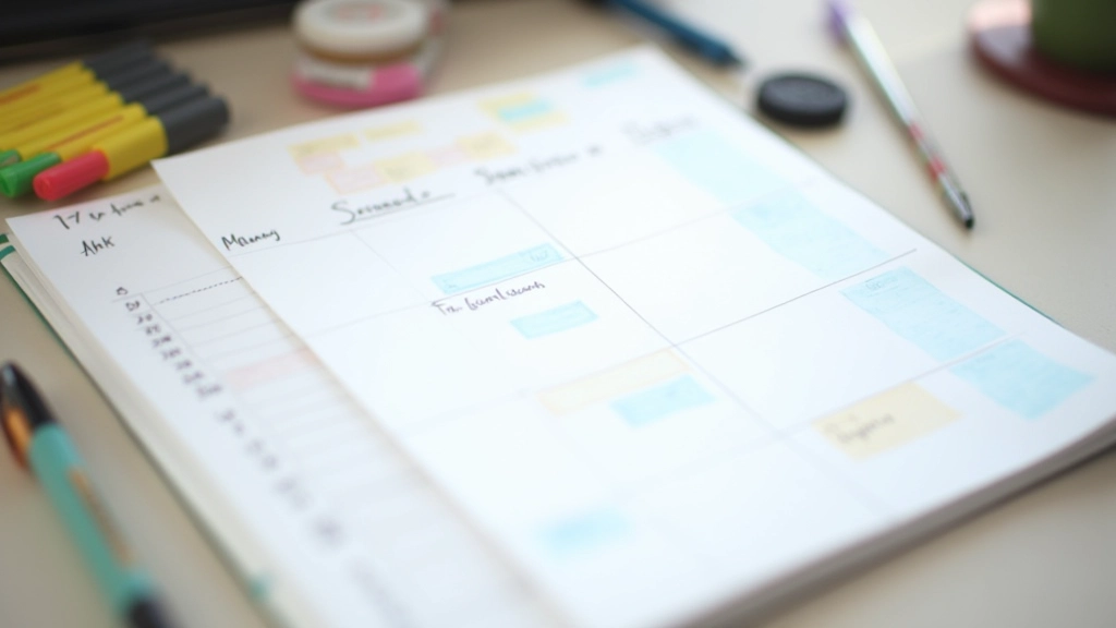 Organized calendar spread with color-coded events, priorities, and time blocks for the week
