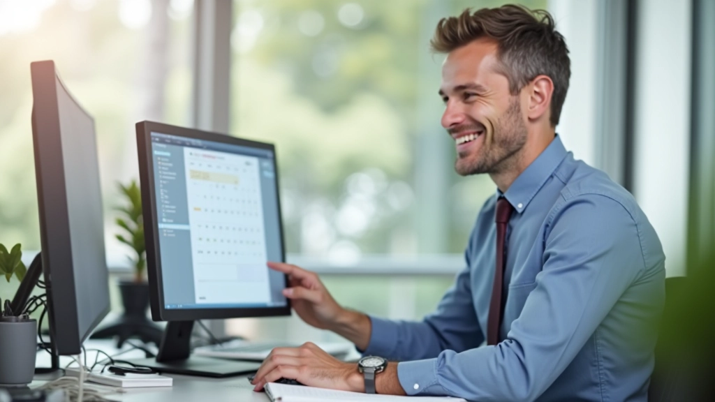 Happy professional looking at their organized weekly schedule on a computer